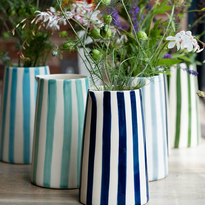 Contemporary Handmade and Painted Jug in Candy Stripe for wholesale by Musango