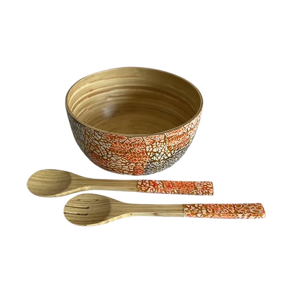 VIE - Wholesale Serve Bowl - Bamboo Salad Bowl, 23x10cm, with Matching Salad Servers50