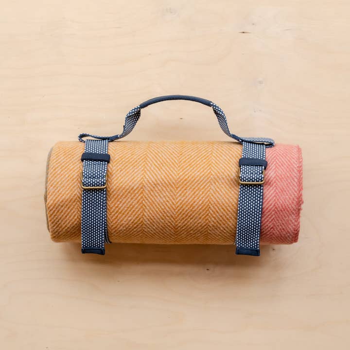TBCo - Wholesale Picnic Blanket - Recycled Wool Picnic Blanket in Mustard Frame Check