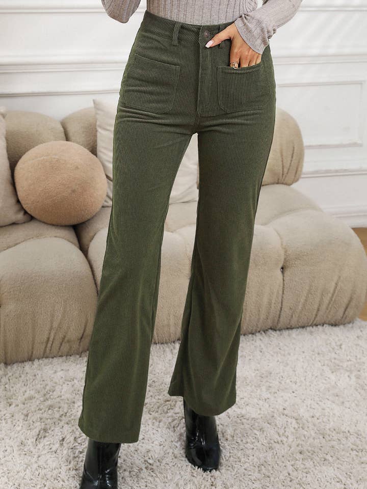 FULL TIME PURCHASE - Wholesale Pants - Women's - High Waist Square Pockets Corduroy Pants