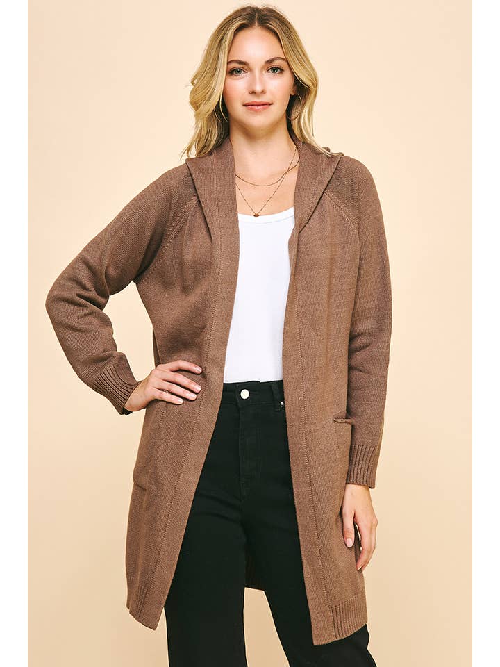 PINCH - Wholesale Cardigan - Women's - HOODED SWEATER CARDIGAN - BROWN