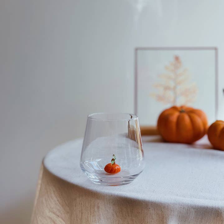MINIZOOUSA - Wholesale Drinking Glass/Cup - Tiny Figurine Drinking Glass, Pumpkin