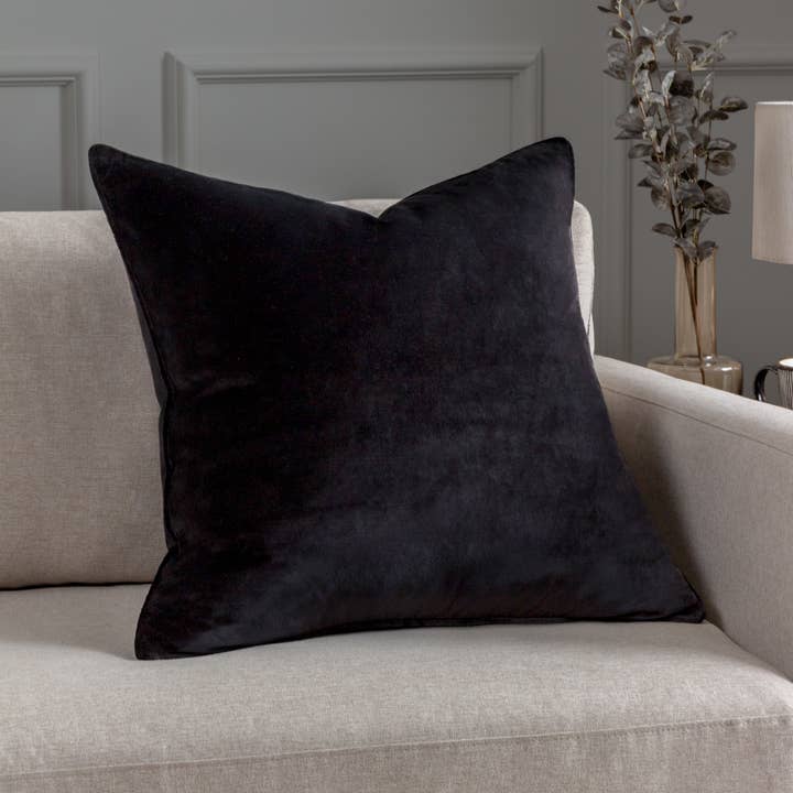 Luxe Velvet Piped Cushion Black for wholesale by Riva Home
