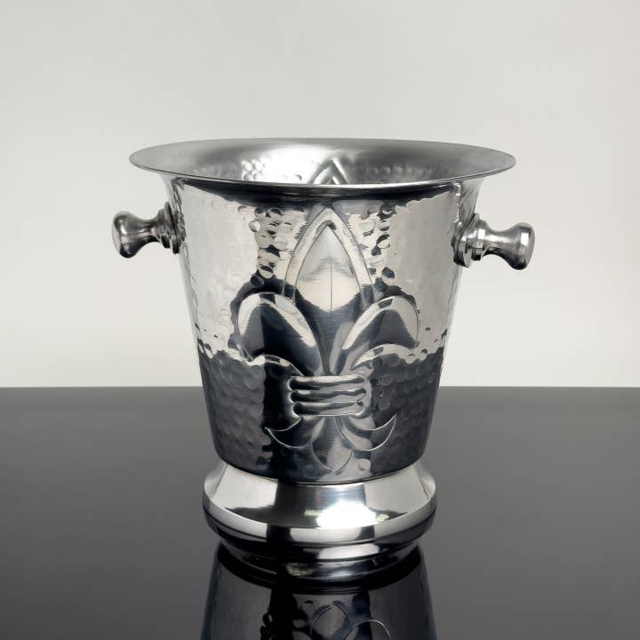 India Handicrafts Inc - Wholesale Ice Bucket - Hammered Aluminum FDL Etched Ice Bucket w/ Handles