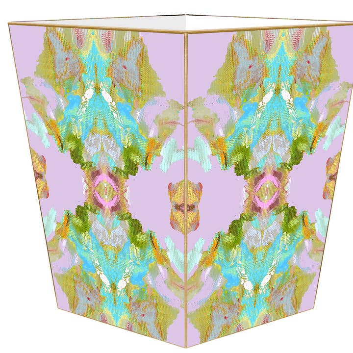 Marye-Kelley - Wholesale Trashcan/Trash Bin - WB7913-Stained Glass Lavender Wastebasket