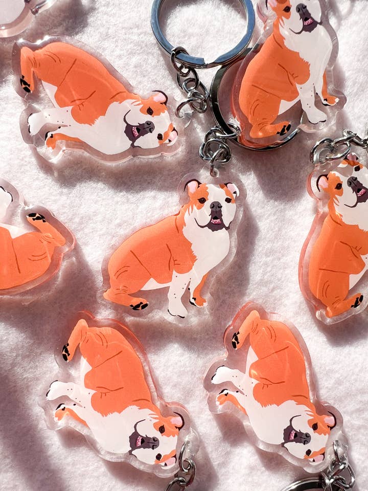 English Bulldog (red & white) Keychain for wholesale by Our Cheery Corner