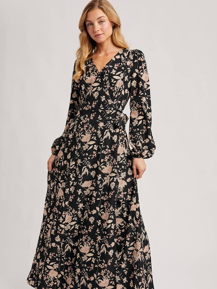 Bluivy - Wholesale Dress - Women's - FLORAL PRINT WRAP MAXI DRESS