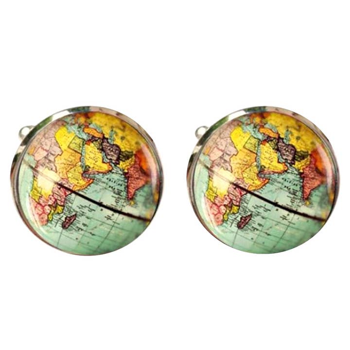 Bassin And Brown - Wholesale Cufflinks - Earth Globe Cufflinks - BlueYellow.Pink