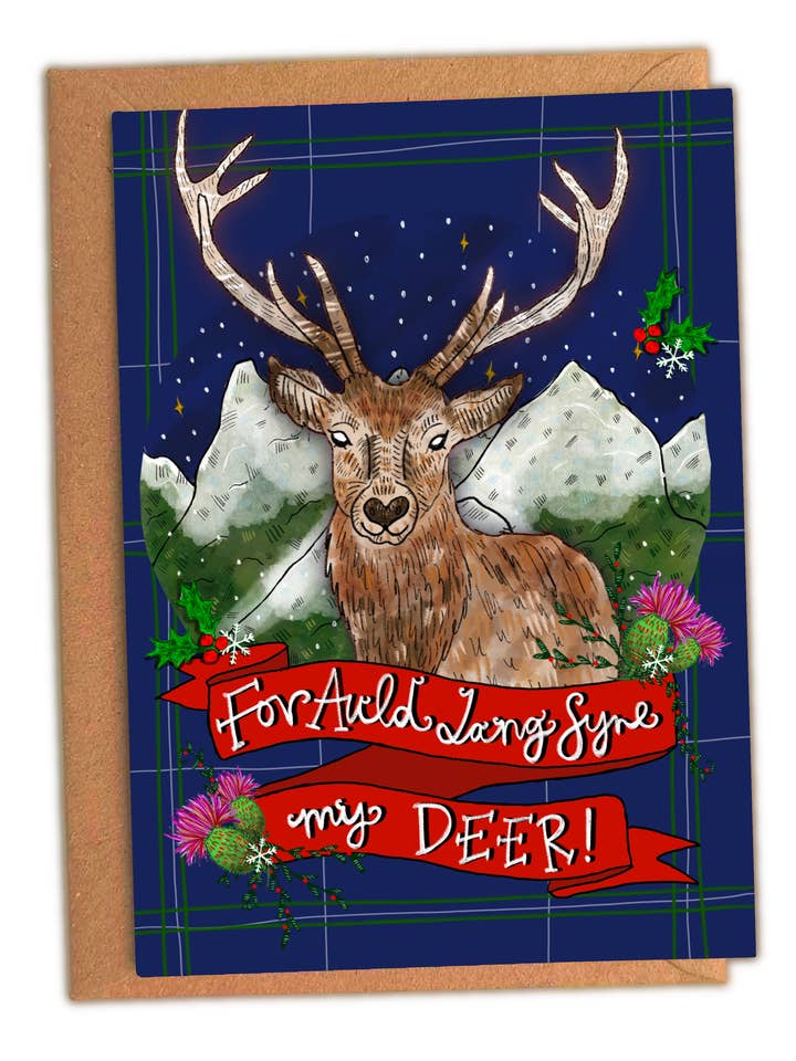 For Auld Lang Syne my DEER! Scottish Xmas Card for wholesale by Claire Barclay Draws