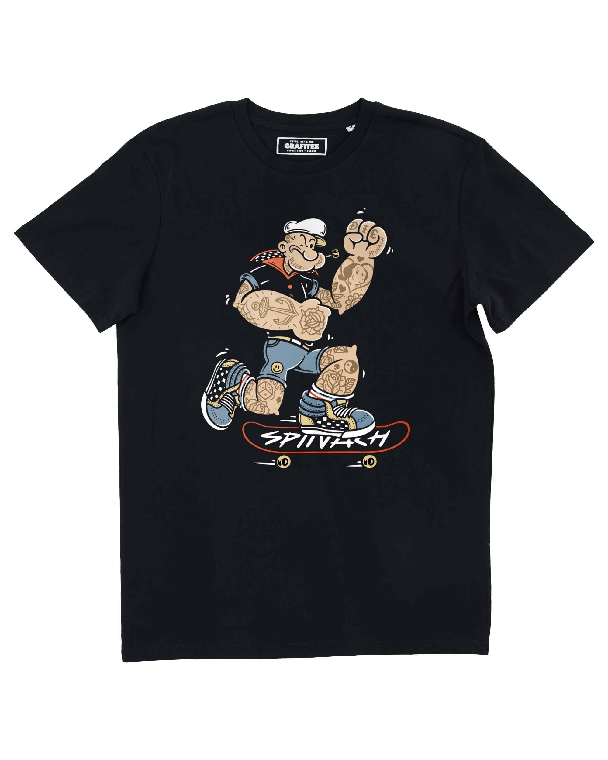 Noir T-shirt Popeye Skateur - Tee-shirt Popeye Skate en vente sur Faire0