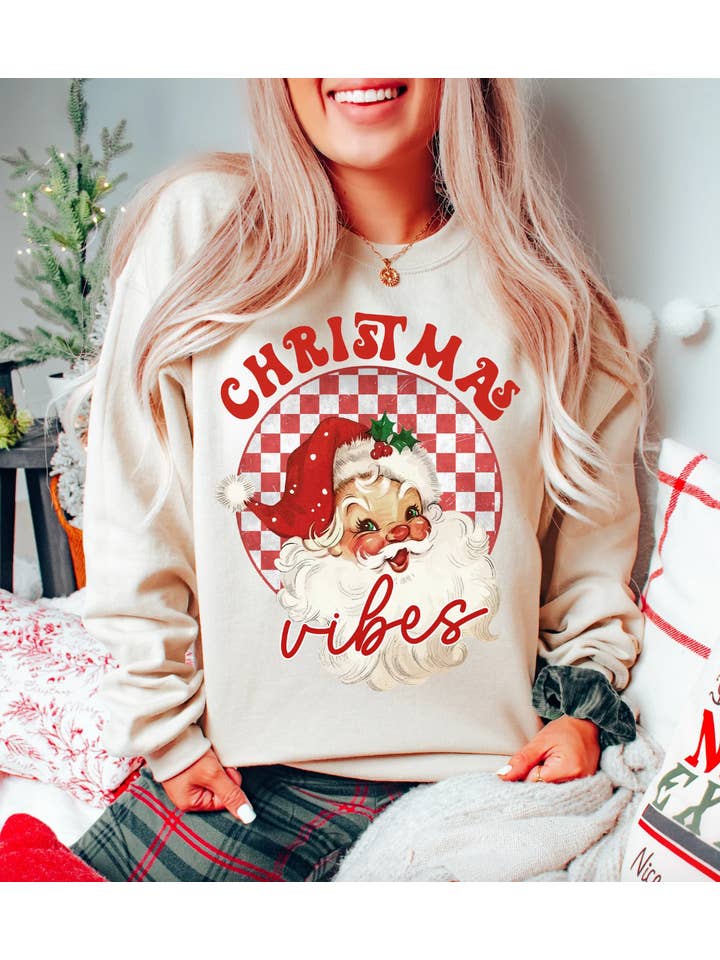 Peach Closet - Wholesale Graphic Sweatshirt - Women's - Christmas Vibes Vintage Santa T-Shirt or Crew Sweatshirt
