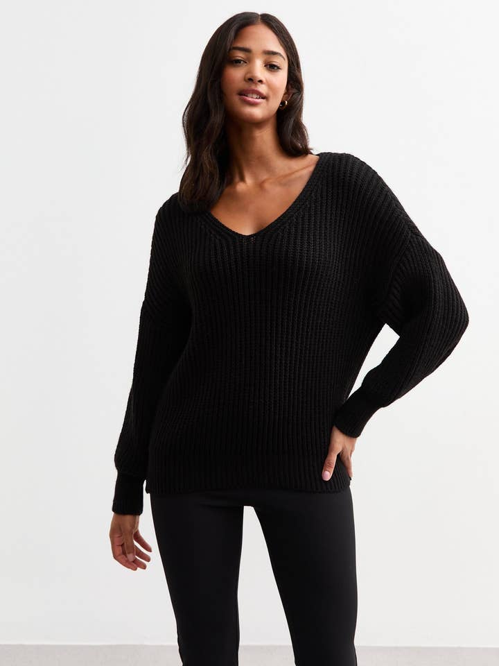 Svart grovstickad oversized tröja för wholesale av GINI LONDON