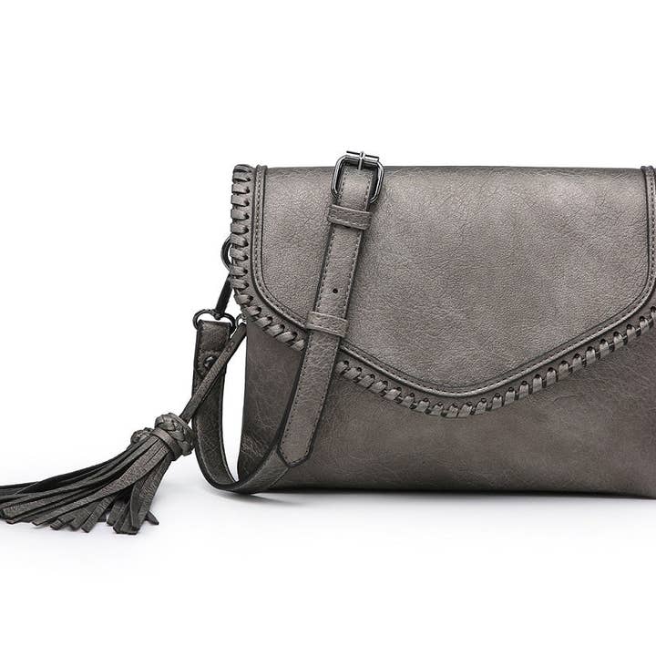 MiMi Wholesale - Wholesale Crossbody Bag - Women's - Flapover Crossbody Bag with Whipstitch & Double Tassel4
