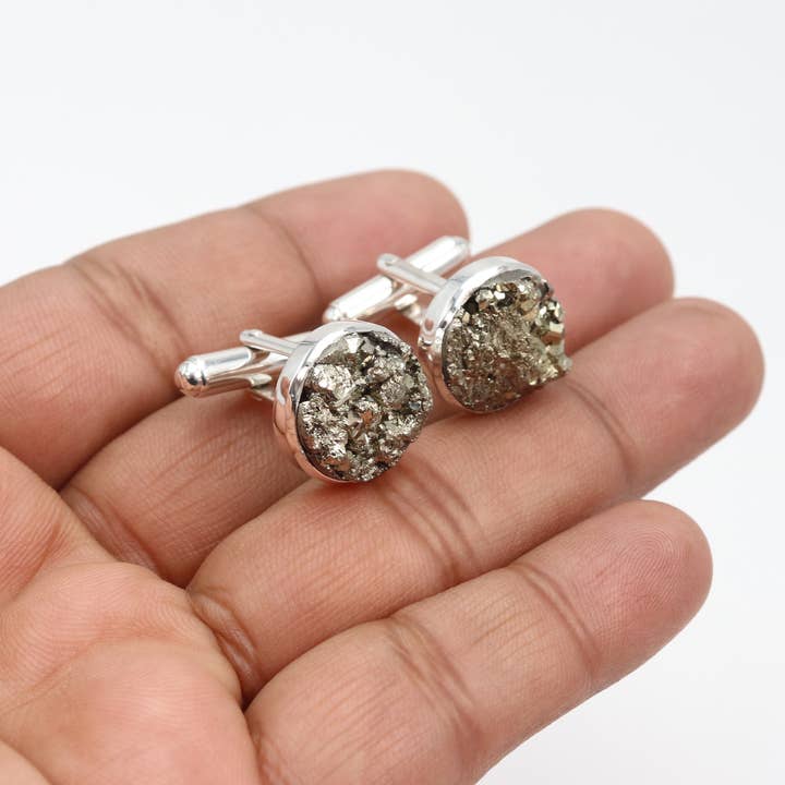 Jay Jools - Wholesale Cufflinks - Raw Pyrite Cufflinks: 925 Sterling Silver Handmade Jewelry5