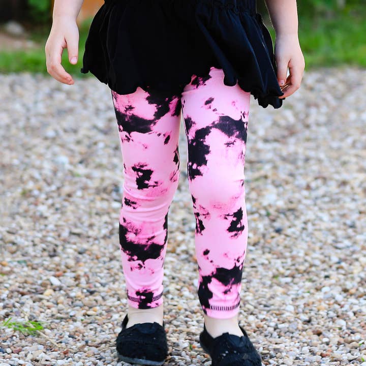 AnnLoren Girls Black & Pink Tie Dye Leggings PrePack for wholesale by AnnLoren