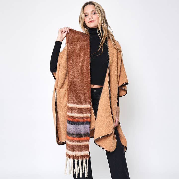 Wona Trading, Inc. - Wholesale Scarf - Women's - Multi Stripe Cozy Scarf with Fringe