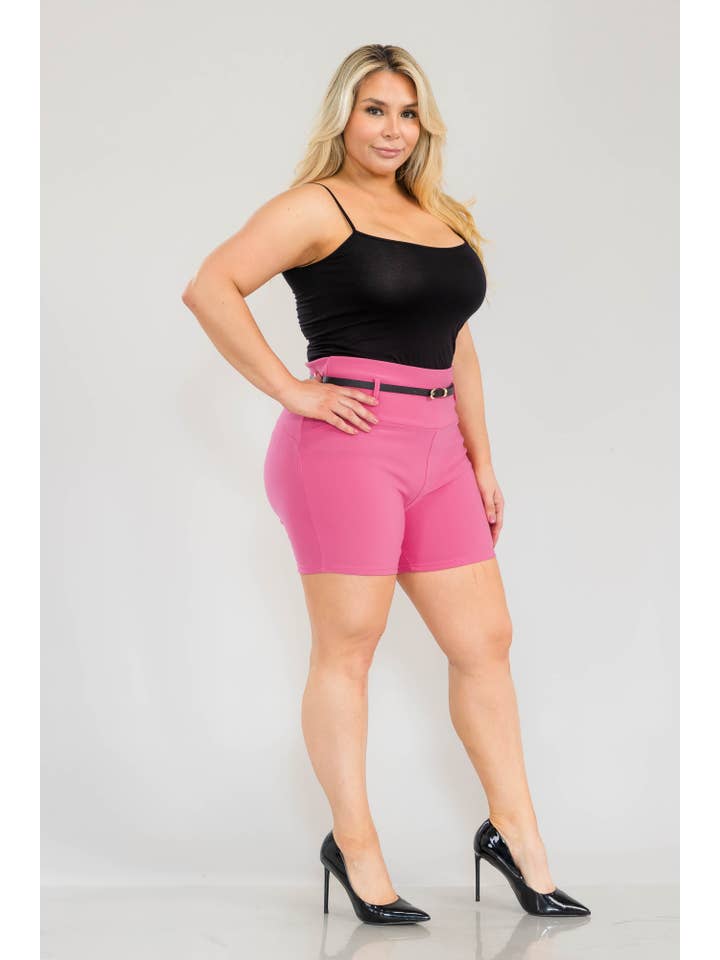 REDFINCH APPAREL INC - Wholesale Shorts - Women's - Womens Plus Size Sculpting Shorts With Faux Leather Belt16