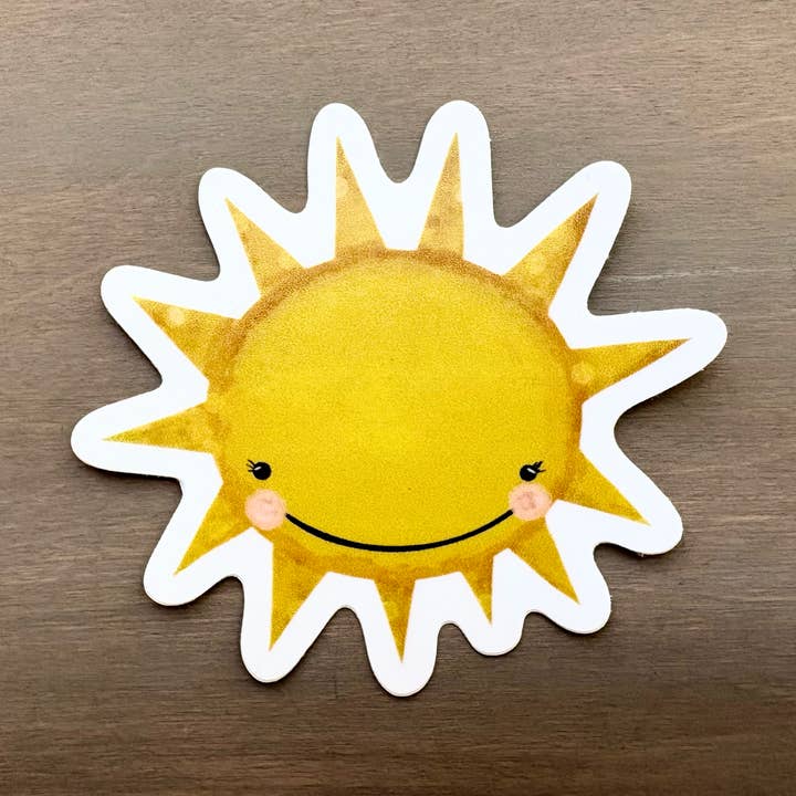 Happy Sun Hand Painted Waterproof Vinyl Sticker for wholesale by Maryellen Kim Art And Design