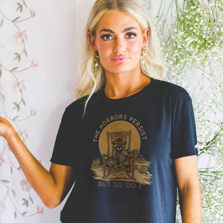 The Horrors Persist Raccoon Cowboy Boxy Crop Top for wholesale by Cluster Funk Studio