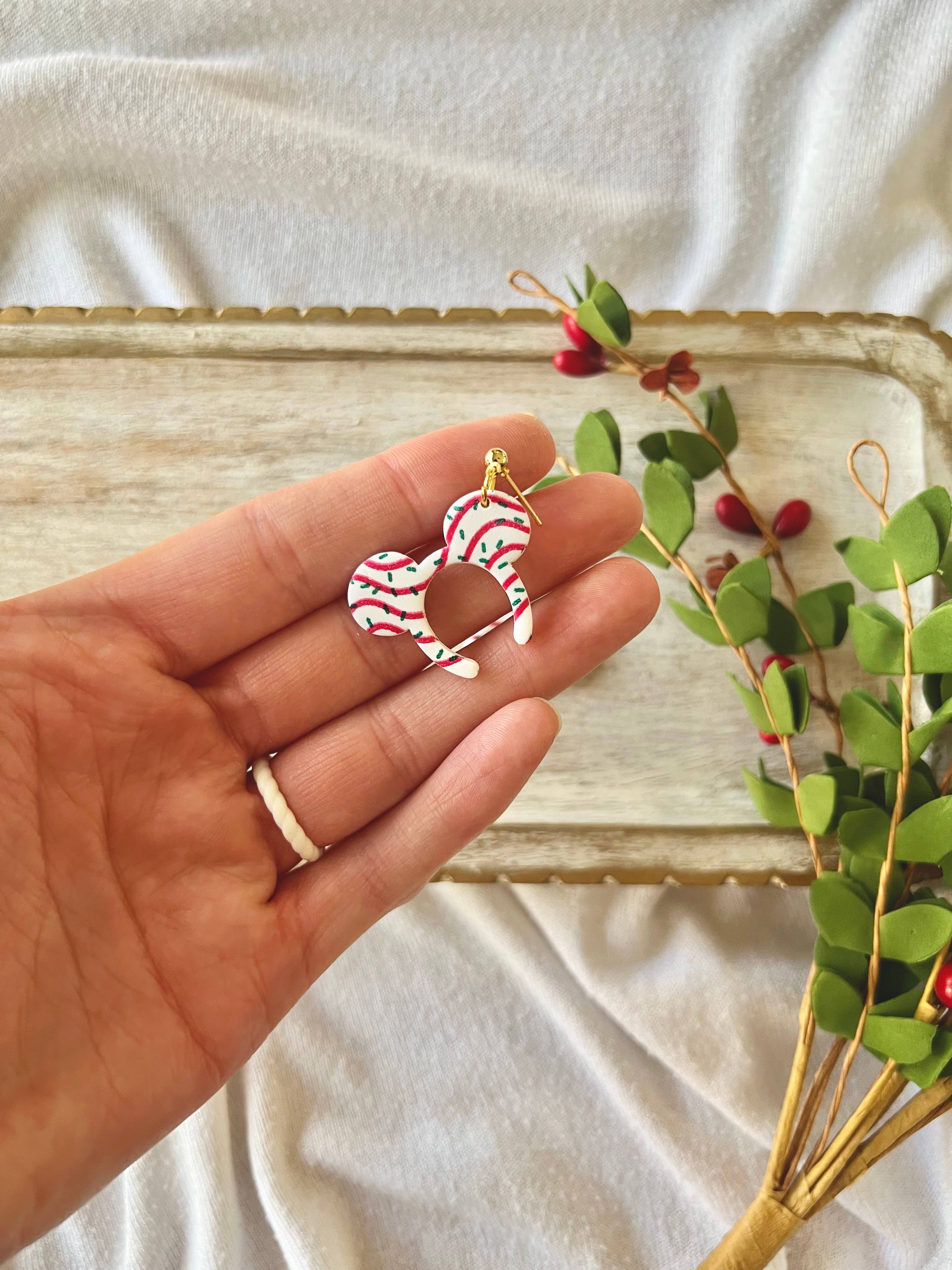 SeizeTheClayJewelry - Wholesale Dangle Earrings - Christmas Tree Cake Mouse Ears, Christmas Mouse Ears0