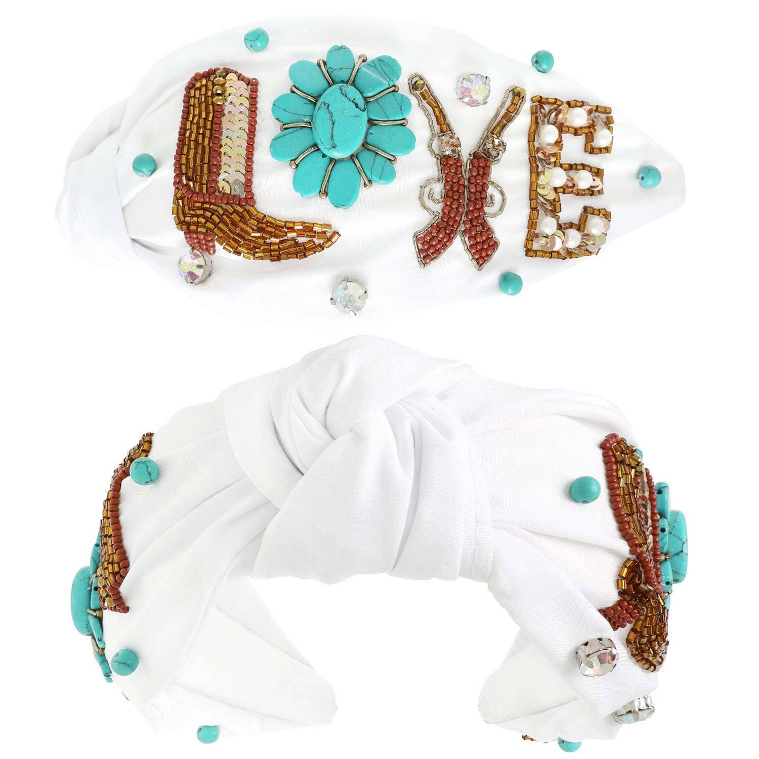 SP Sophia Collection - Wholesale Fashion Headband - Women's - Western Love Turquoise Top Knotted Beaded Headband2