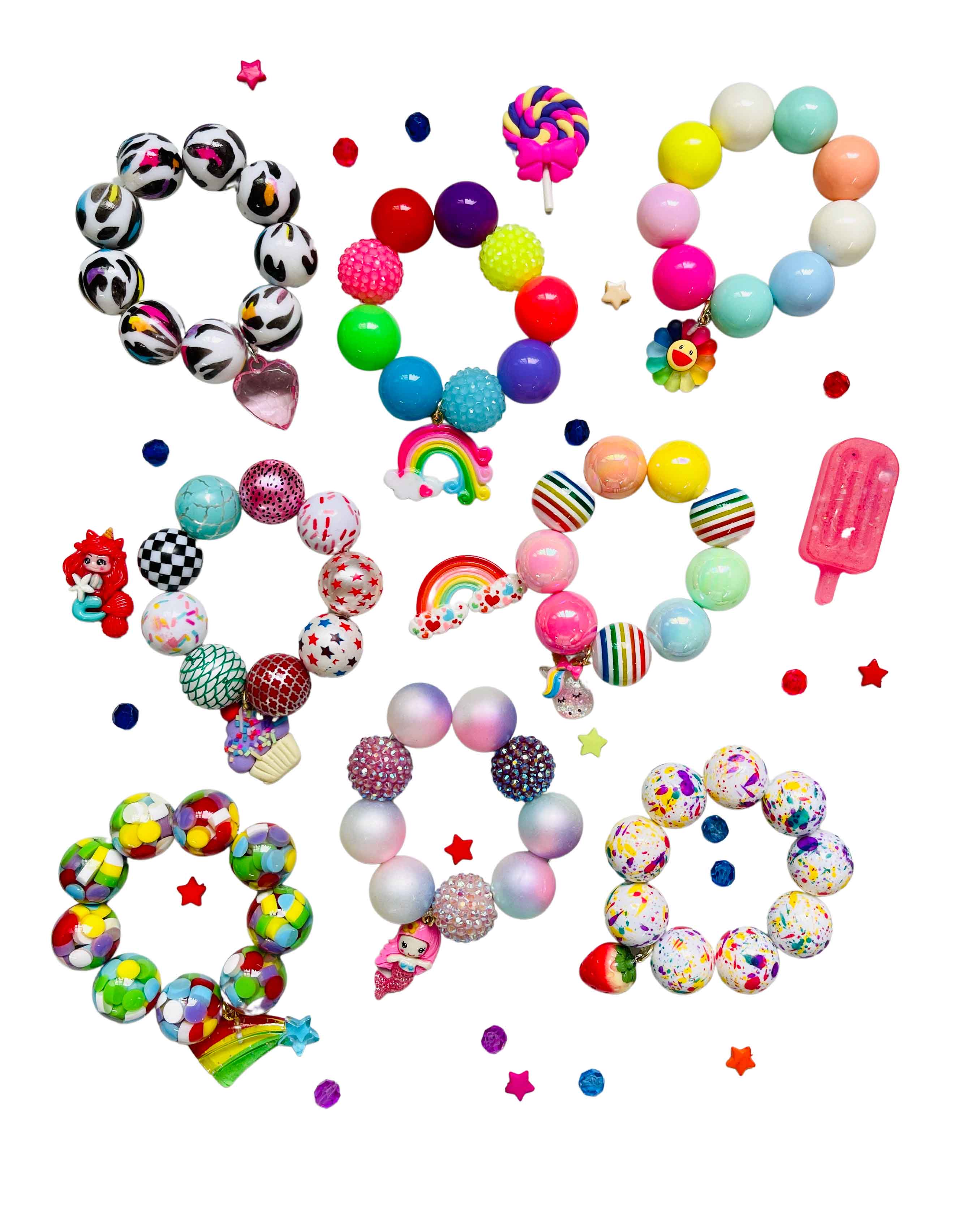 Sadie’s Moon – Großhandel Perlenarmband – Kinder – Herz Regenbogen Tierdruck Bubblegum Bead Armband1