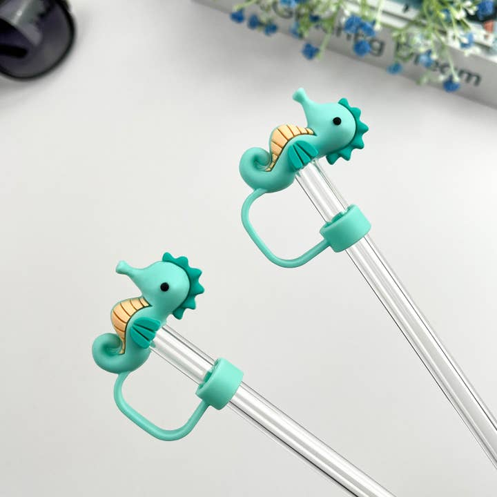 Seahorse Straw Toppers, Marine Animal Straw Cover for wholesale by SoapElenGlen