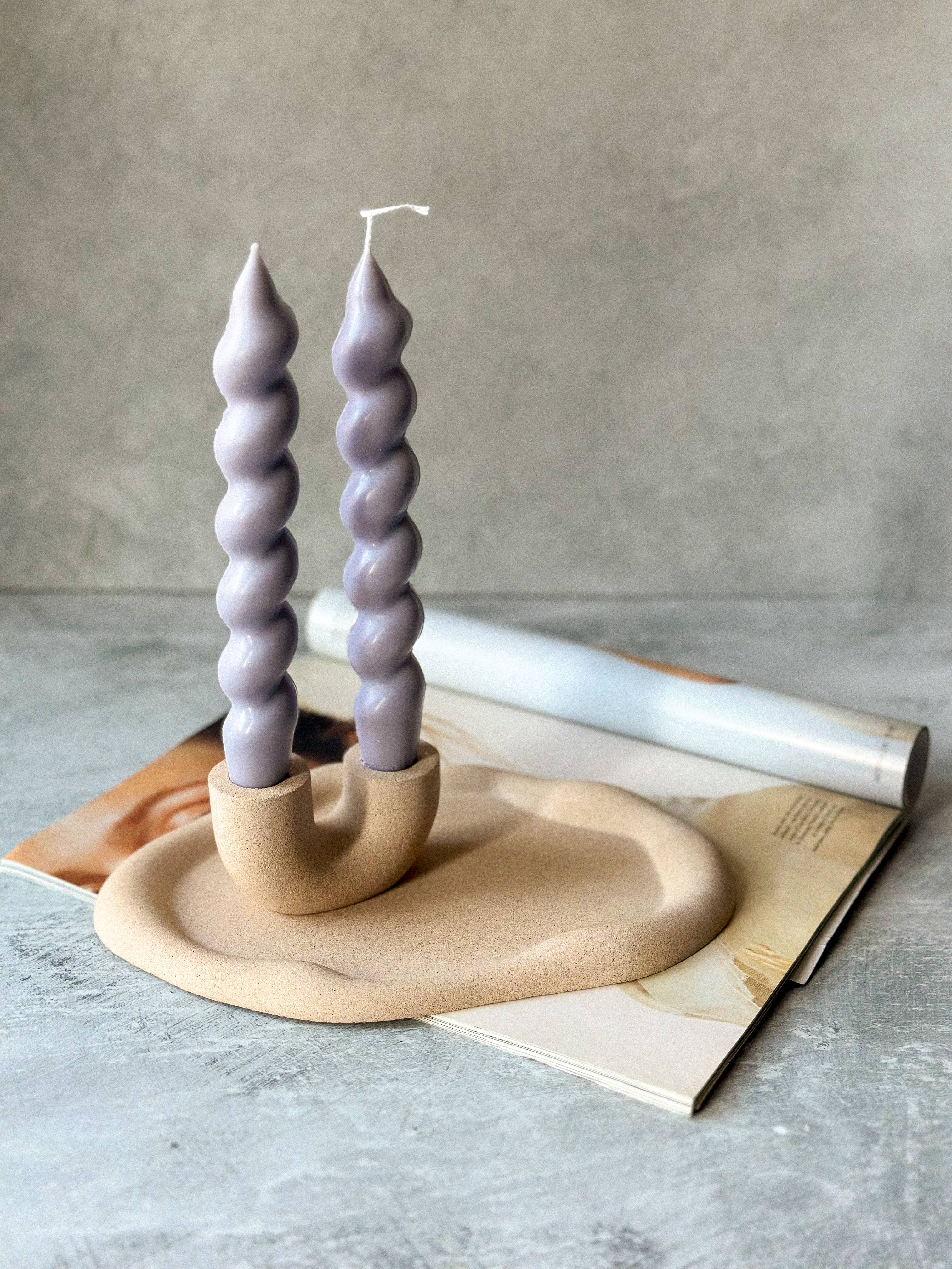 Gokican – wholesale Candle holder – Earthy U Shape Dinner Candle Holder Stone Textured Home Deco1