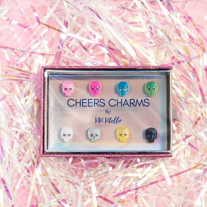 Glitter Skull Cheers Charms, Set of 8 for wholesale by ViVi Vitello