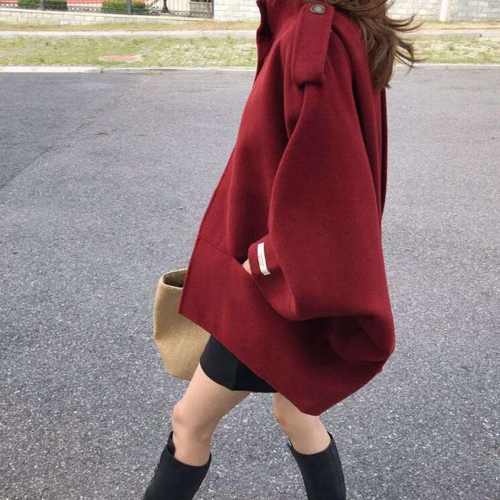Whisper Mint - Wholesale Trench Coat - Women's - Vintage Christmas Loose Batwing Sleeve Cape Coat