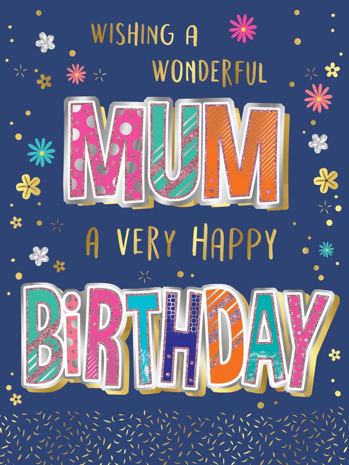 Birthday Card, Mum, Flowers On Navy for wholesale by Piccadilly Greetings