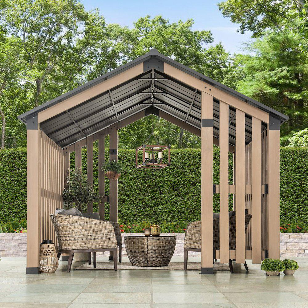 Giniverse108 - Wholesale Outdoor Ornament/Decor - Sienna Outdoor Cedar Wood Framed Hot Tub Gazebo with Steel Hardtop, Matte Black10