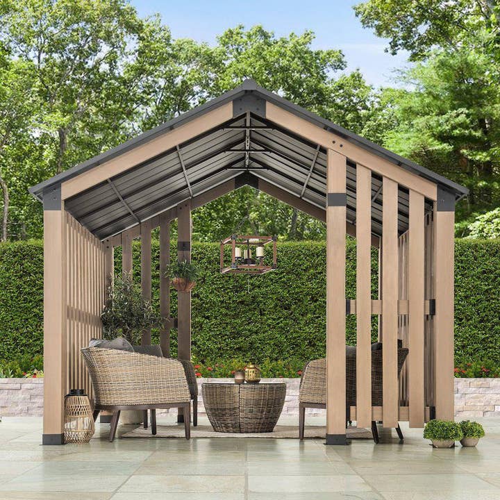 Giniverse108 - Wholesale Outdoor Ornament/Decor - Sienna Outdoor Cedar Wood Framed Hot Tub Gazebo with Steel Hardtop, Matte Black10