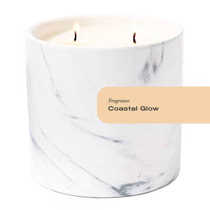 Bougie en marbre blanc Coastal Glow 17oz pour la vente par Plant Based Candles