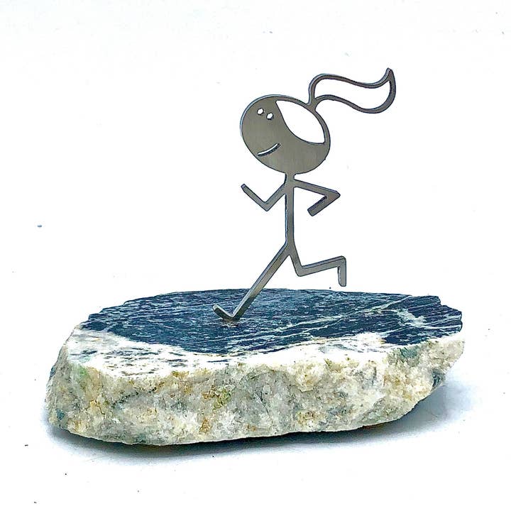 Vermont Rocks! – wholesale Dekorativ statyett – Metal Runner Girl Staty-present till henne med kort och väska0