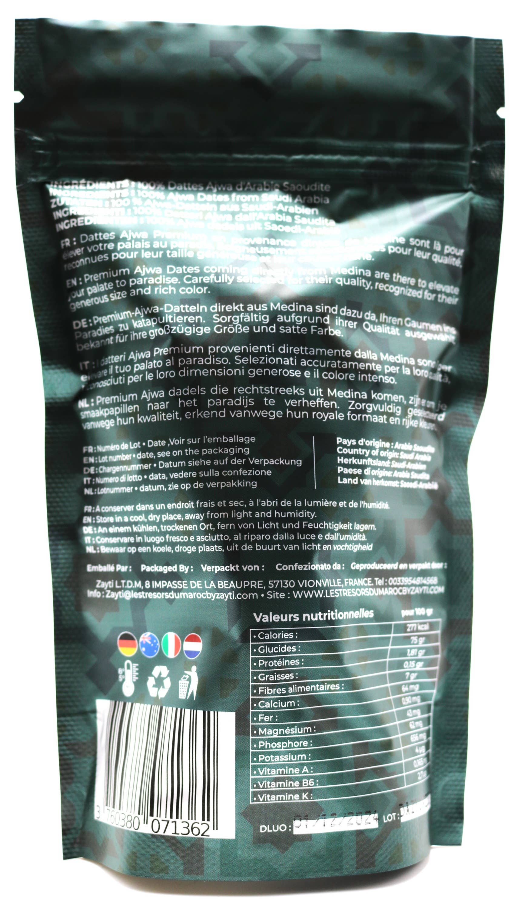 Zayti L.T.D.M – Engroshandel Tørret/dehydreret frugt – Ajwa Premium dadler uden sten 300G4