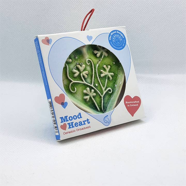 The Mood Designs Ceramics Limited - Wholesale Ornament - Shamrocks Ceramic Heart Ornament Handmade Irish Mood Heart1