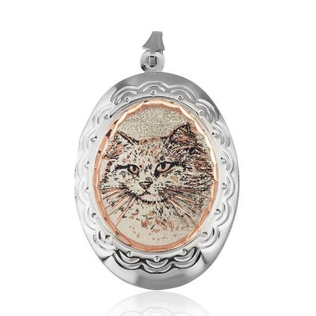 L 26 Fluffy Cat Locket Necklaces for wholesale by COPPER ARTS INC.