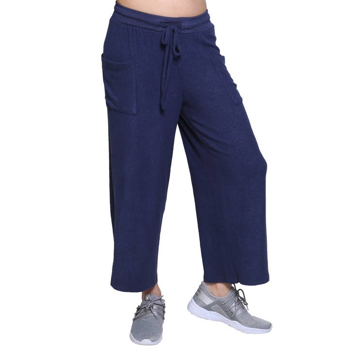 La Cera - Wholesale Lounge Sweatpants/Joggers - Women's - The Comfort Collection - Sporty Capri - HEATHER DENIM