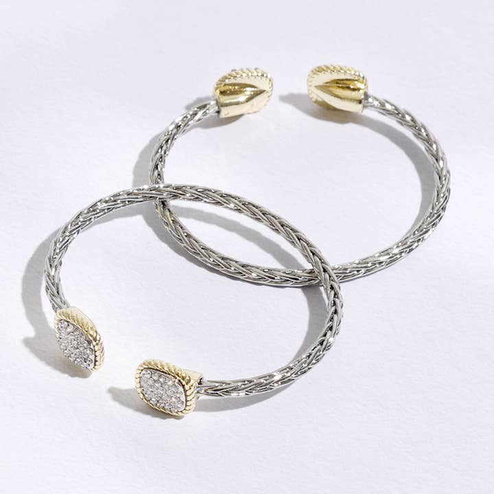 MULTI CZ Square Edge Designed Braided Bangle Bracelet for wholesale on Faire4