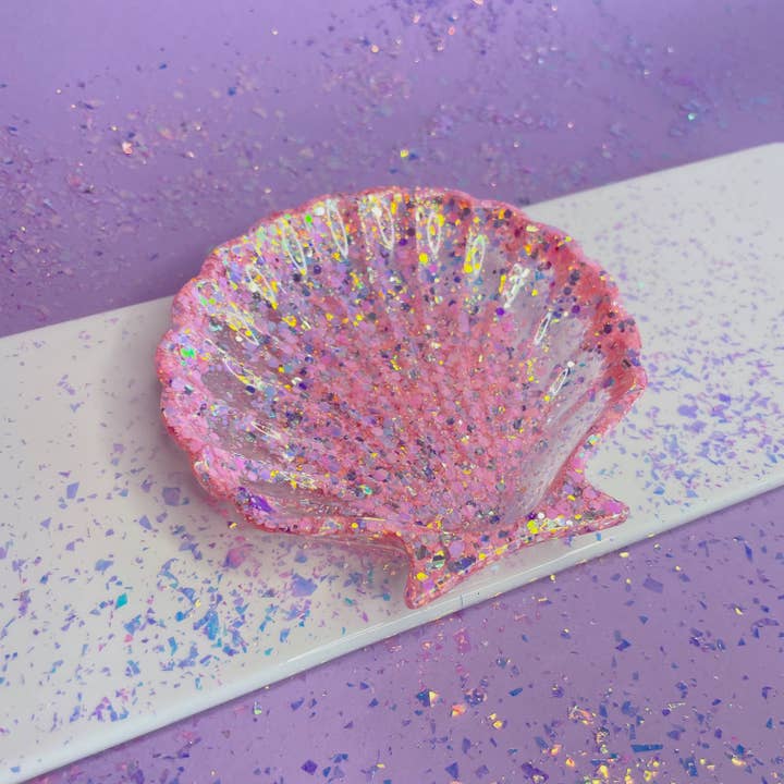 Somin - Wholesale Jewelry Dish - Decorative glitter Seashell Plate - light pink1
