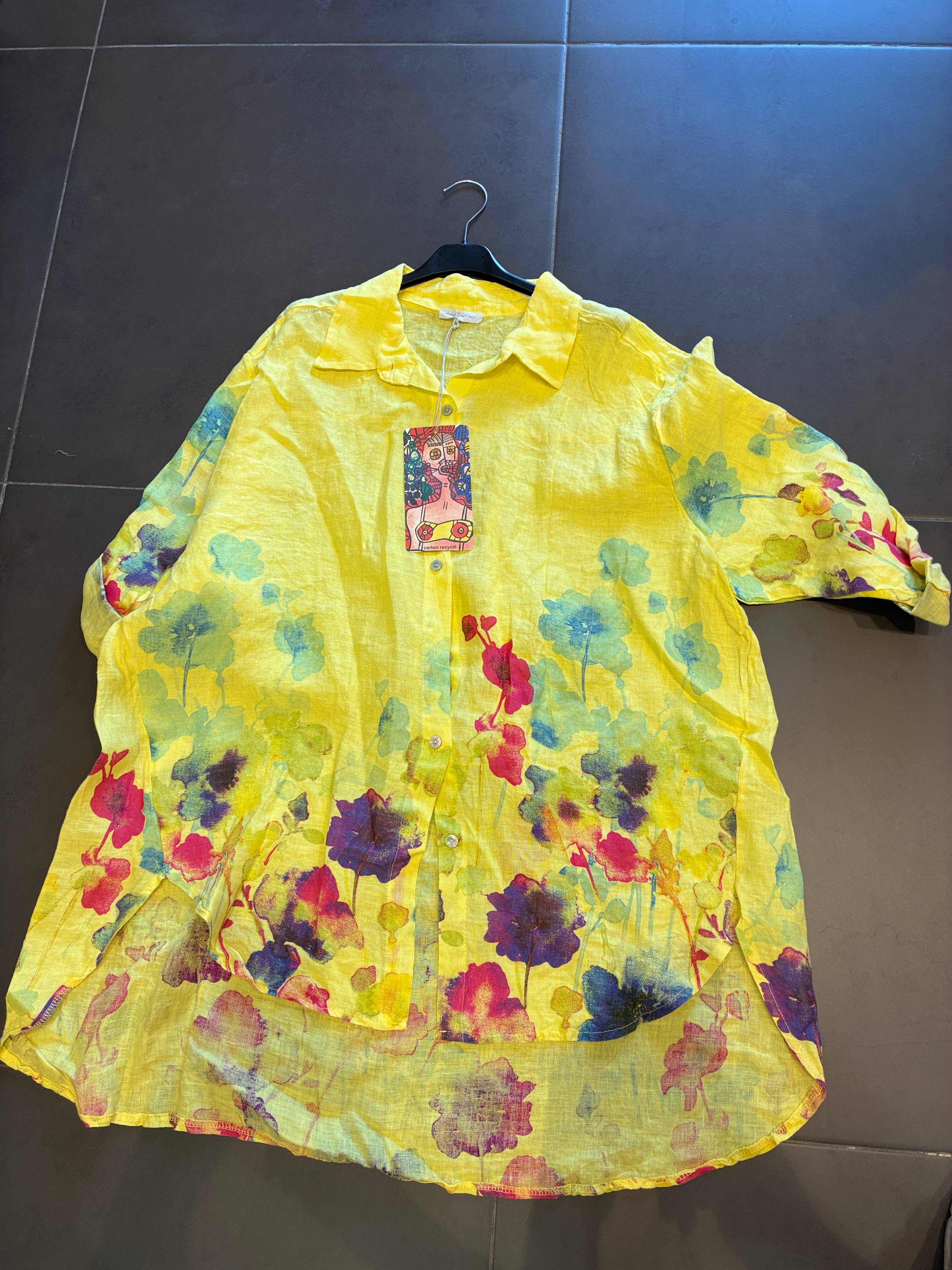 la maison des fibres naturelles - Wholesale Tunic - Women's - flared floral print linen blouse 26513 100% linen +SIZE3