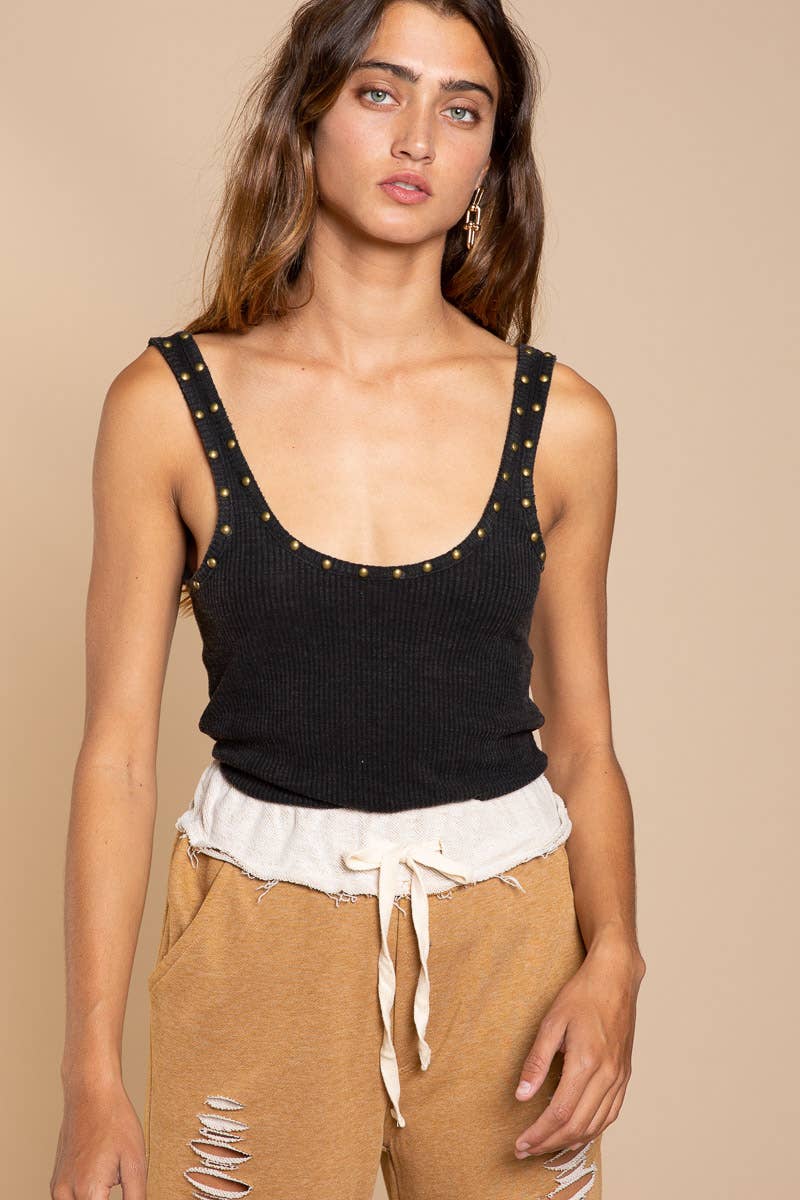 Pol Clothing - Wholesale Knit Top - Women's - Stud detail Scoop Neck Sleeveless Top2