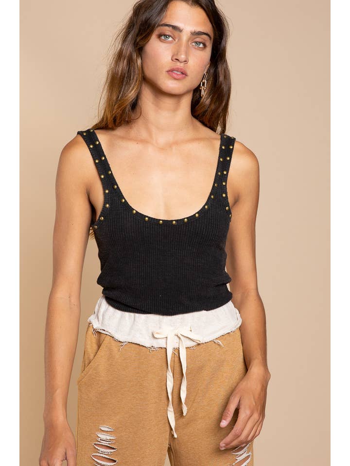 Pol Clothing - Wholesale Knit Top - Women's - Stud detail Scoop Neck Sleeveless Top2