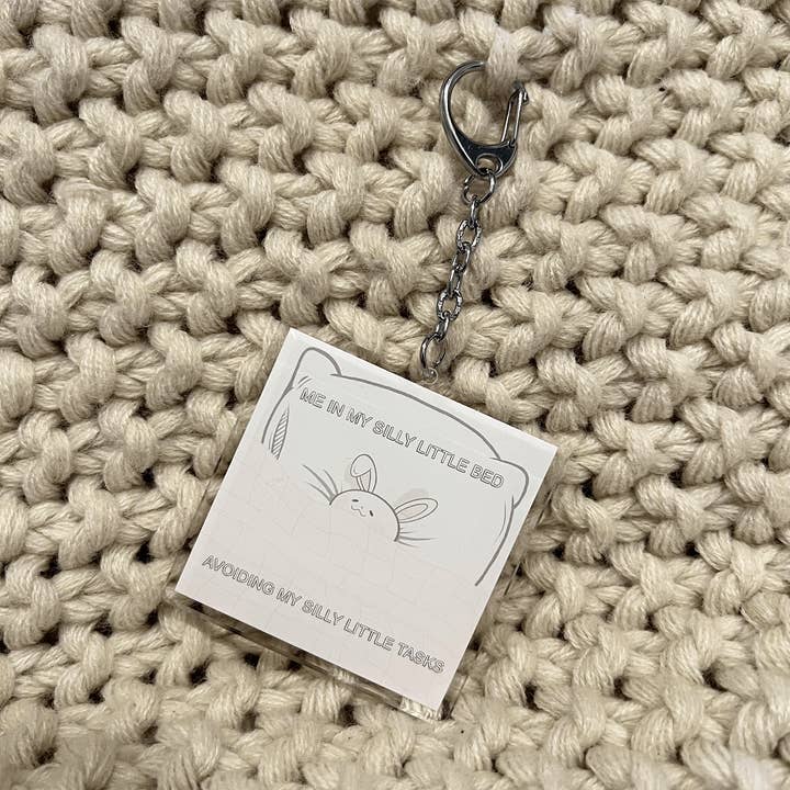 BUNNY IN BED ACRYLIC KEYCHAIN for wholesale by Usagi x Usagi, LLC