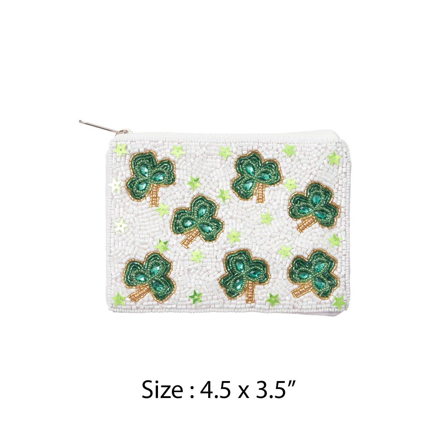 GREEN ST PATRICKS CLOVER OF INDIAN BEADED COIN POUCH for wholesale on Faire3