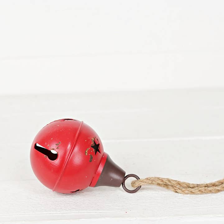 Impressive Enterprises, Inc. - Wholesale Ornament - M9970-Aged Finish Metal Bell w.Jute Loop-Red(4.75inx4.75inx7