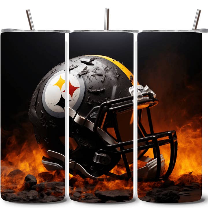 Gobelets en acier inoxydable 20oz Alpha Printing - Casque de football en feu pour la vente par Alpha Wholesale
