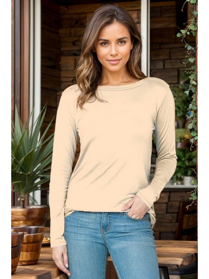 Burgundy Apparel - Wholesale Tunic - Women's - NEW ROUNDED BOTTOM SOLID BASIC LONG SLEEVE TOP