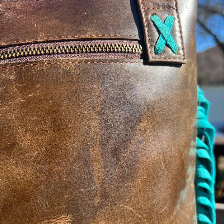 Westrian (Formerly Equipage) - Wholesale Tote Bag - Women's - Turquoise Leather Buck-Stitched Cowhide Tote Purse